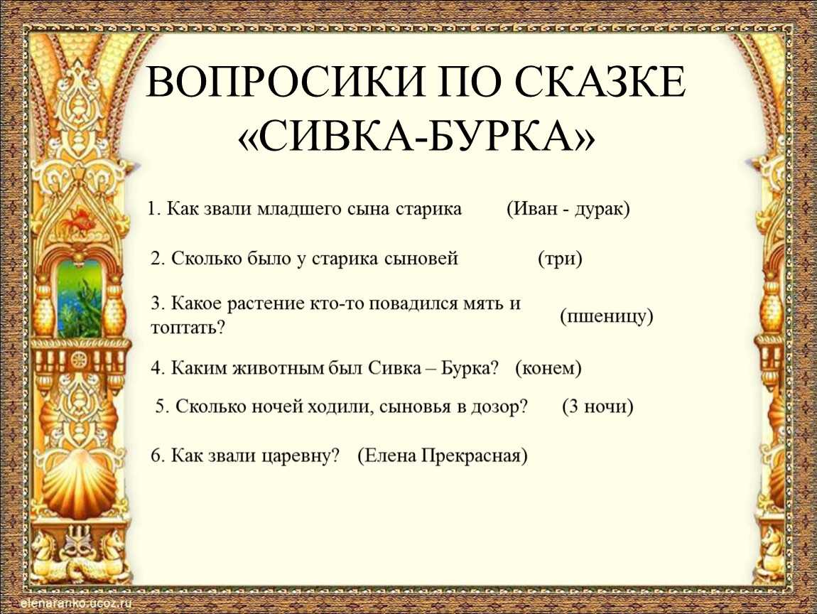 Перечисли основные элементы сказки сивка бурка подпиши их на схеме