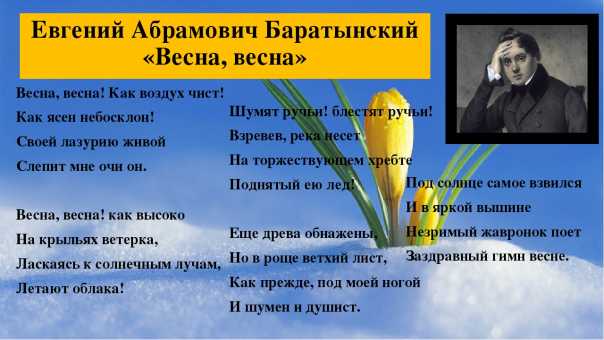 «весна, весна! как воздух чист» анализ стихотворения боратынского по плану кратко – тема, идея, жанр