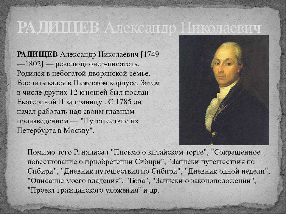 Радищев создатель какого памятника. А.Н. Радищев (1749-1802).