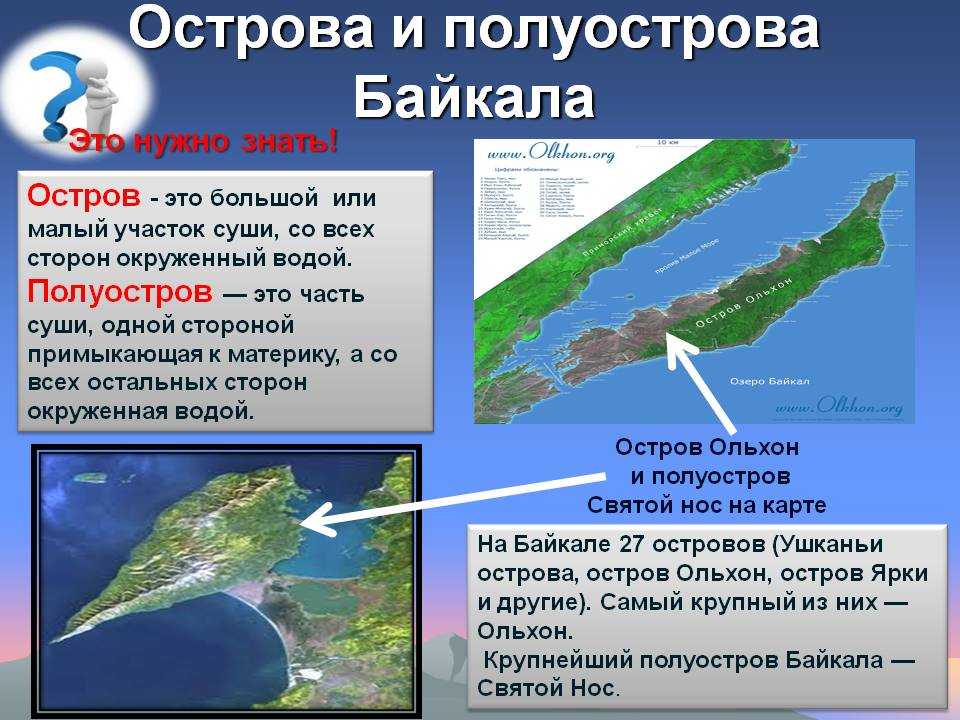 Острова какие есть названия. Самый крупный остров Байкала. Полуостров Байкала. Острова и полуострова Байкала. Остров и полуостров разница.