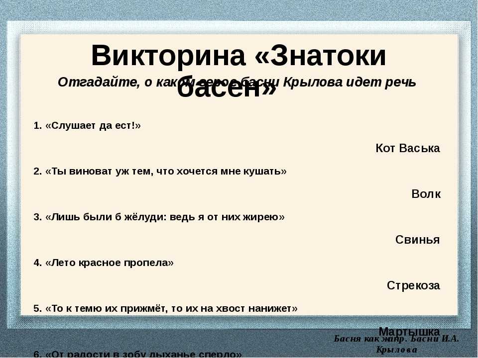 Testwizard - викторина по басням крылова